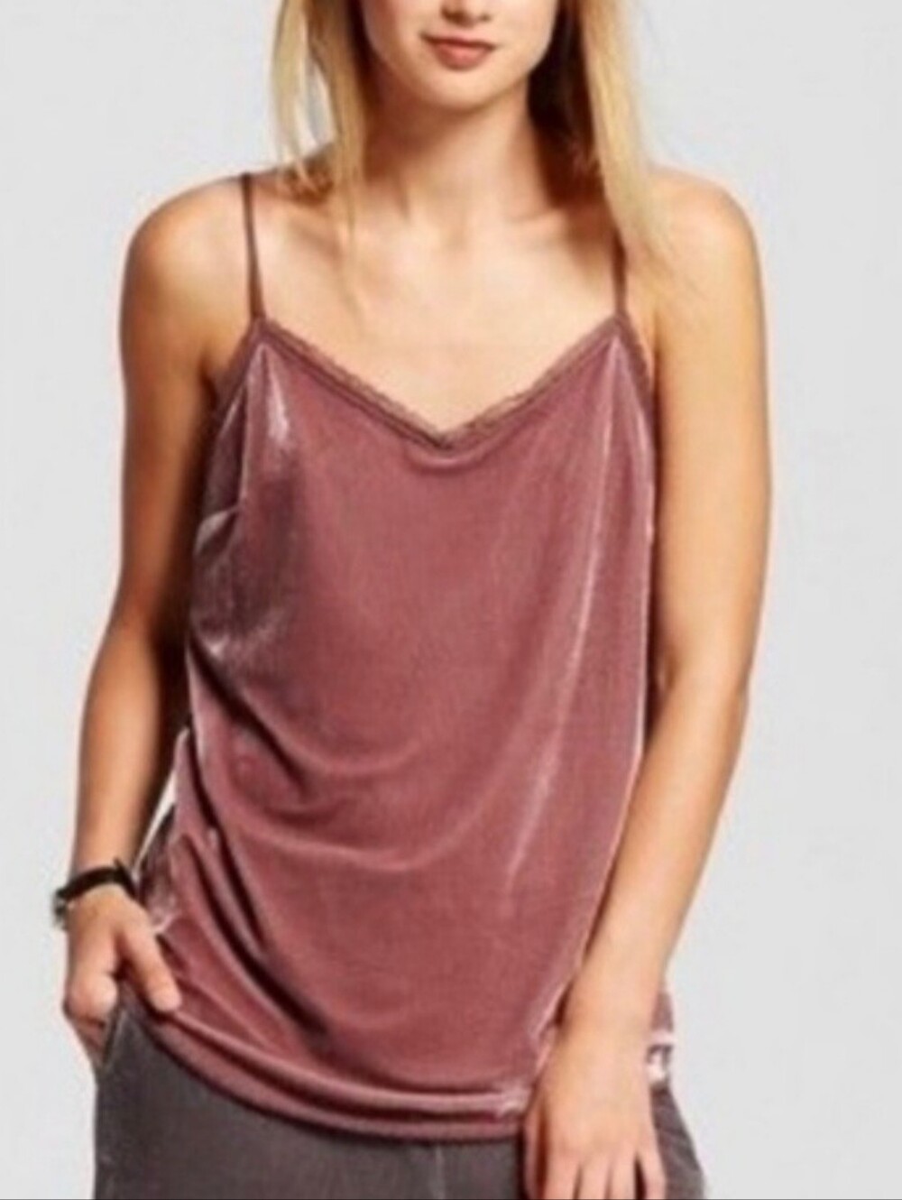 Who What Wear Mauve Velvet Lace-Trim Cami/Size Samll